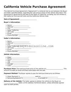 Legal  Vehicle Purchase Agreement Form for California