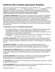 Legal  Non-compete Agreement Form for California