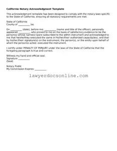 Legal  Notary Acknowledgement Form for California