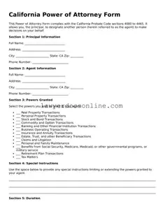 Legal  Power of Attorney Form for California
