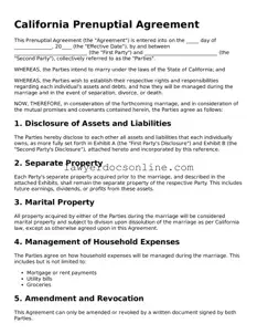 Legal  Prenuptial Agreement Form for California