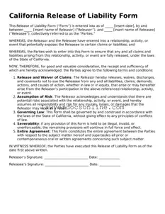 Legal  Release of Liability Form for California
