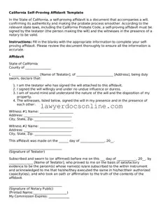 Legal  Self-Proving Affidavit Form for California