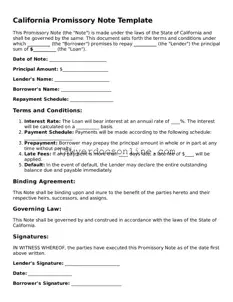 Legal  Promissory Note Form for California