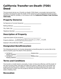 Legal  Transfer-on-Death Deed Form for California