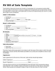 Free RV Bill of Sale Document