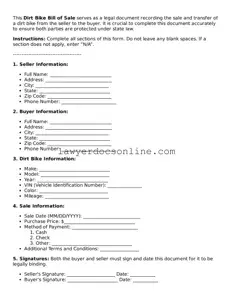 Free Dirt Bike Bill of Sale Document