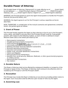 Free Durable Power of Attorney Document