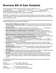 Free Business Bill of Sale Document