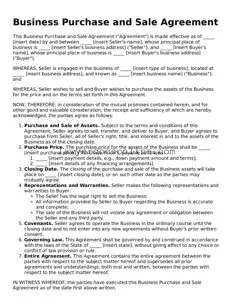 Free Business Purchase and Sale Agreement Document