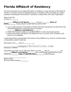 Legal  Affidavit of Residency Form for Florida