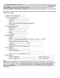Legal  Boat Bill of Sale Form for Florida