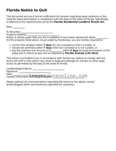 Legal  Notice to Quit Form for Florida