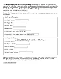 Legal  Employment Verification Form for Florida