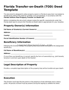 Legal  Transfer-on-Death Deed Form for Florida