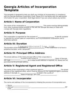Legal  Articles of Incorporation Form for Georgia