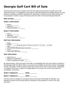 Legal  Golf Cart Bill of Sale Form for Georgia