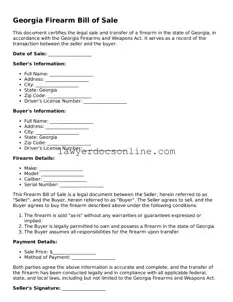 Legal  Firearm Bill of Sale Form for Georgia