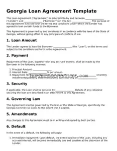 Legal  Loan Agreement Form for Georgia