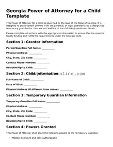 Legal  Power of Attorney for a Child Form for Georgia