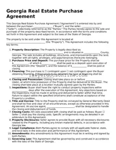Legal  Real Estate Purchase Agreement Form for Georgia