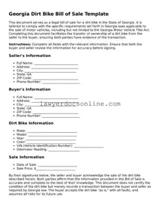 Legal  Dirt Bike Bill of Sale Form for Georgia