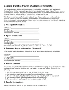 Legal  Durable Power of Attorney Form for Georgia