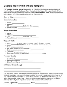 Legal  Tractor Bill of Sale Form for Georgia