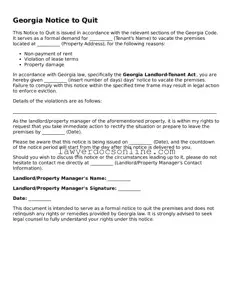 Legal  Notice to Quit Form for Georgia