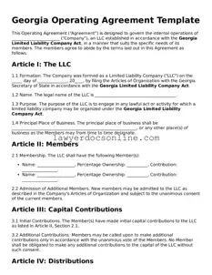 Legal  Operating Agreement Form for Georgia