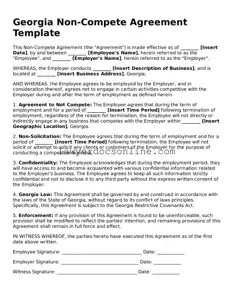 Legal  Non-compete Agreement Form for Georgia