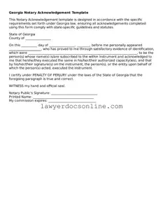 Legal  Notary Acknowledgement Form for Georgia