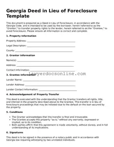 Legal  Deed in Lieu of Foreclosure Form for Georgia