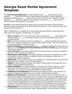 Legal  Room Rental Agreement Form for Georgia