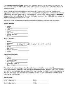 Free Equipment Bill of Sale Document