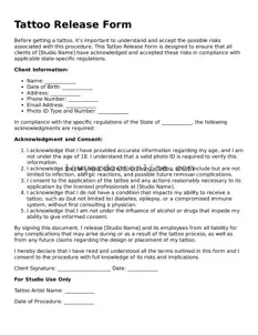 Free Tattoo Release Document