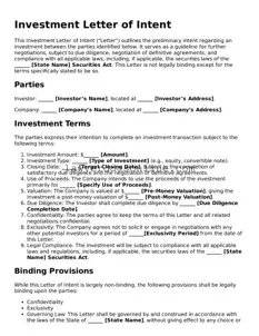 Free Investment Letter of Intent Document