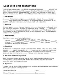 Free Last Will and Testament Document