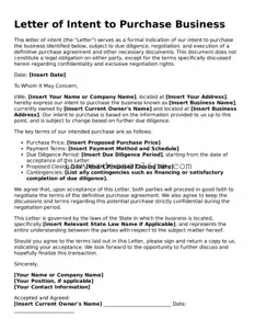 Free Letter of Intent to Purchase Business Document