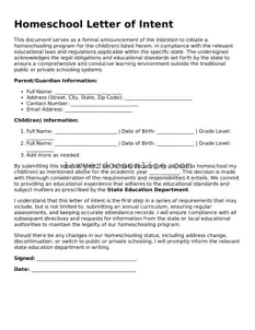 Free Homeschool Letter of Intent Document