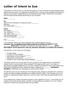 Free Letter of Intent to Sue Document