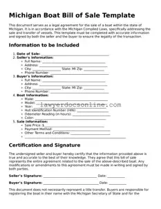 Legal  Boat Bill of Sale Form for Michigan