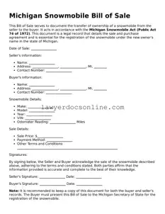 Legal  Snowmobile Bill of Sale Form for Michigan