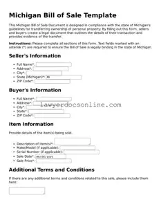 Legal  Bill of Sale Form for Michigan