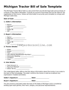 Legal  Tractor Bill of Sale Form for Michigan