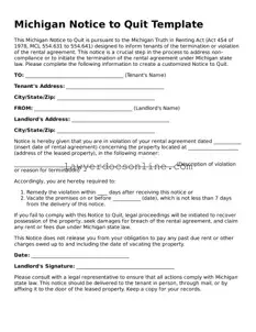 Legal  Notice to Quit Form for Michigan