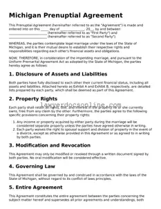 Legal  Prenuptial Agreement Form for Michigan