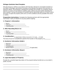 Legal  Quitclaim Deed Form for Michigan