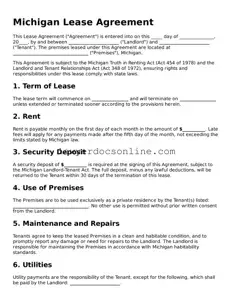Legal  Lease Agreement Form for Michigan