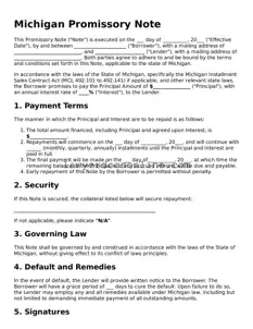 Legal  Promissory Note Form for Michigan